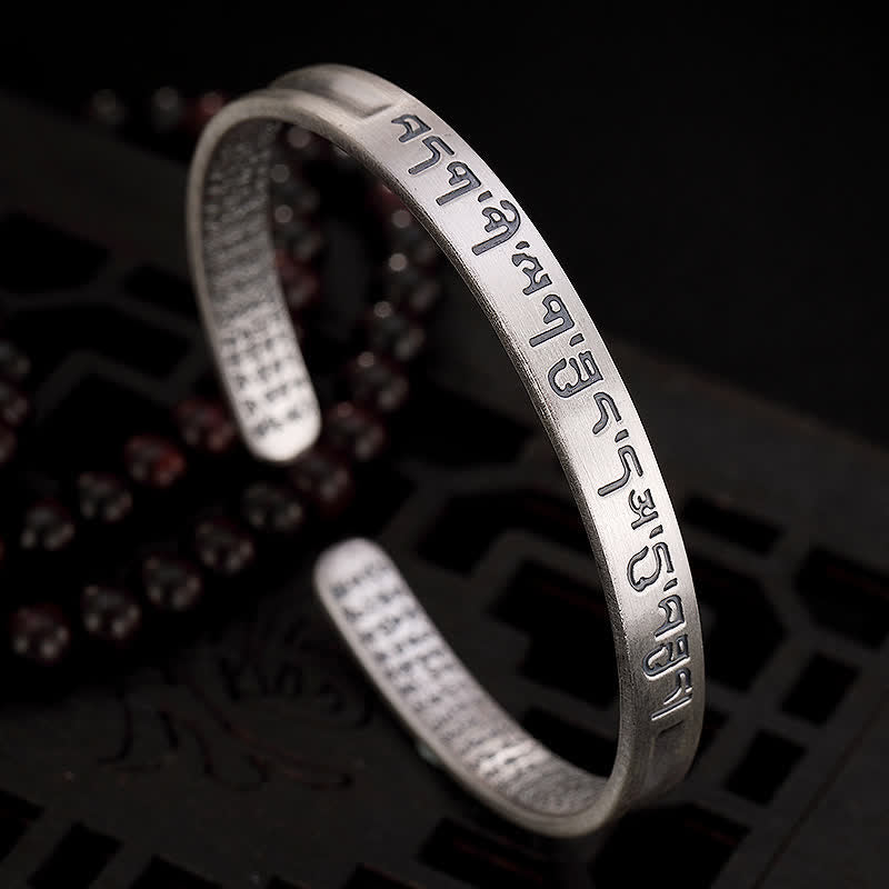 Buddha Stones 999 Sterling Silver Sei Vere Parole Cuore Sutra Protezione Bracciale Braccialetto