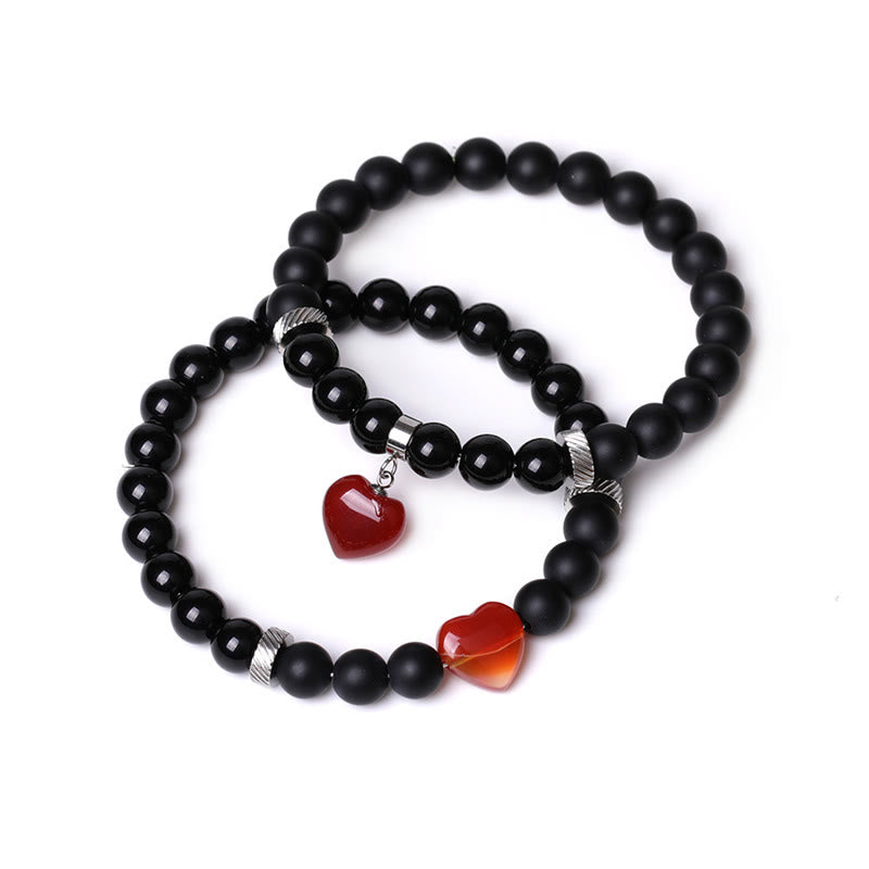 Buddha Stones 2 pezzi onice nero pietra di cristallo amore cuore protezione supporto coppia braccialetto
