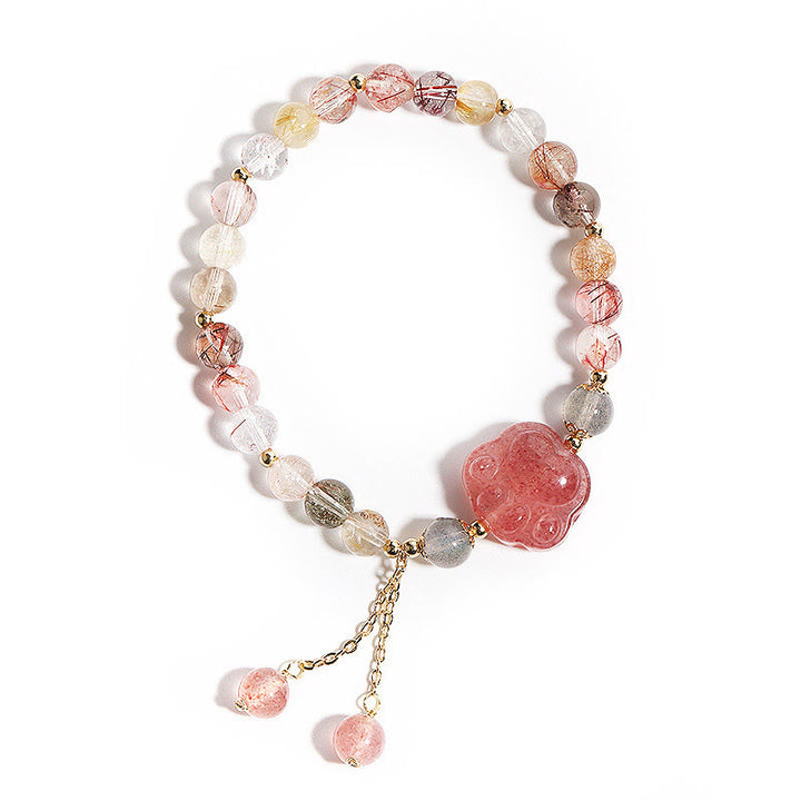 Braccialetto dell'amore con pietra di luna, artiglio di zampa di gatto, quarzo rutilato colorato, Buddha Stones