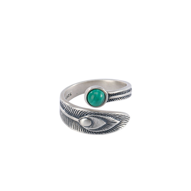 Anello di protezione con perline di malachite in argento sterling 925 Buddha Stones