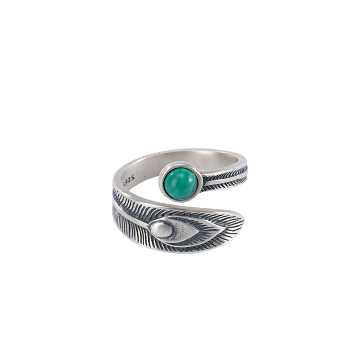 Anello di protezione con perline di malachite in argento sterling 925 Buddha Stones