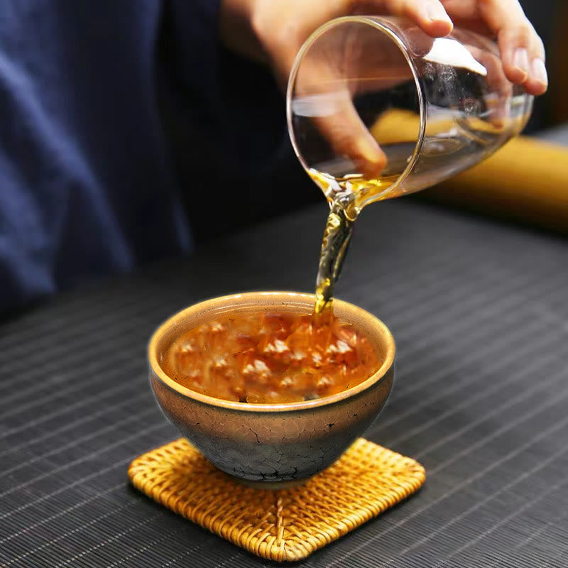 Tazza da tè in ceramica cinese Jianzhan con motivo a pois dorati Buddha Stones Kung Fu Tea Cup Bowl con scatola regalo
