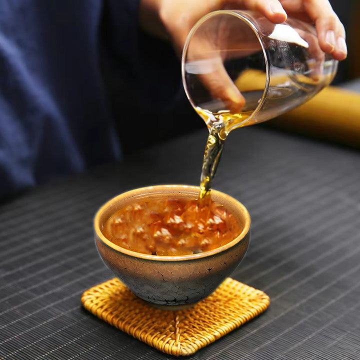 Tazza da tè in ceramica cinese Jianzhan con motivo a pois dorati Buddha Stones Kung Fu Tea Cup Bowl con scatola regalo
