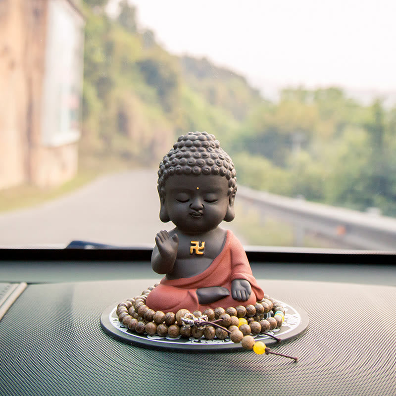 Buddha Stones Piccolo Buddha Serenity Argilla Viola Decorazione della scrivania di casa