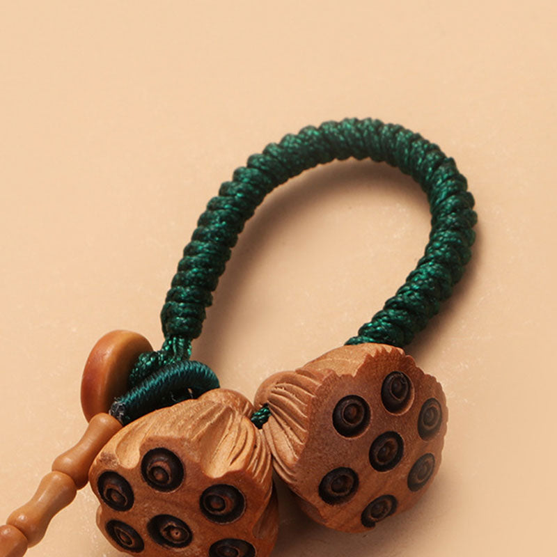 Buddha Stones Loto Naturale Bianco Bodhi Seme Legno di Pesca Fortuna Portachiavi Decorazione