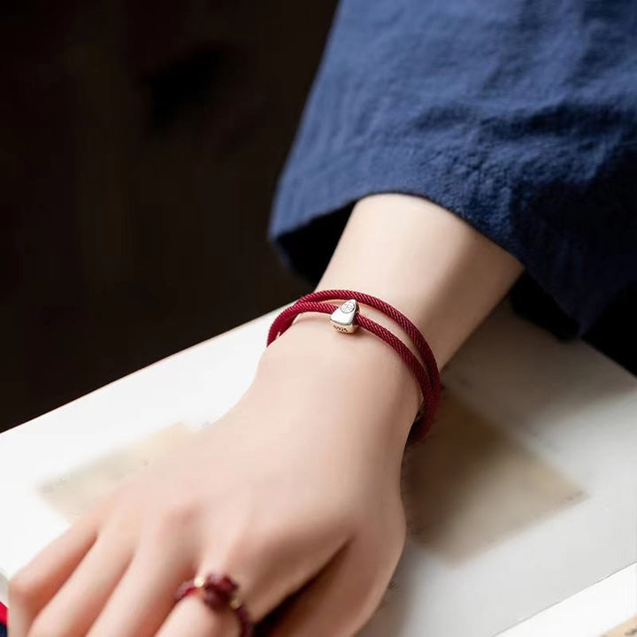 Bracciale intrecciato fatto a mano con carattere Fu in argento sterling 925 Buddha Stones