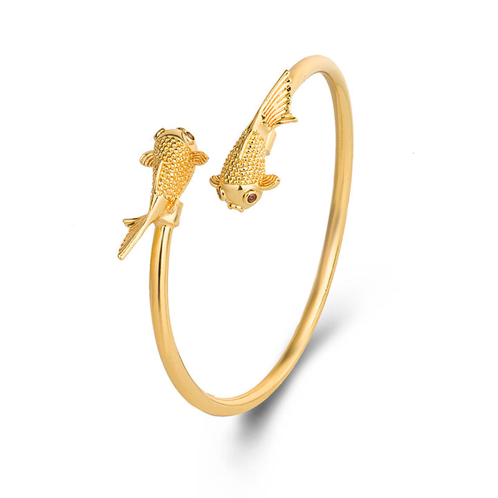 Bracciale Buddha Stones Double Koi Fish Rame Prosperità Ricchezza