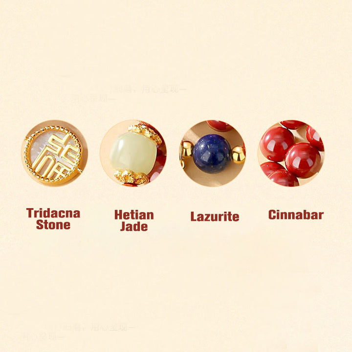 Braccialetto di benedizione a doppio giro con carattere Fu, in argento sterling 925, cinabro e tridacna in pietra Buddha Stones - image 9
