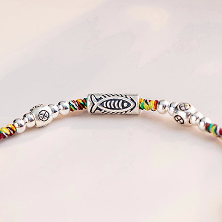 Buddha Stones 925 Sterling Silver Luck Koi Fish Braccialetto alla caviglia intrecciato con corda colorata - image 4