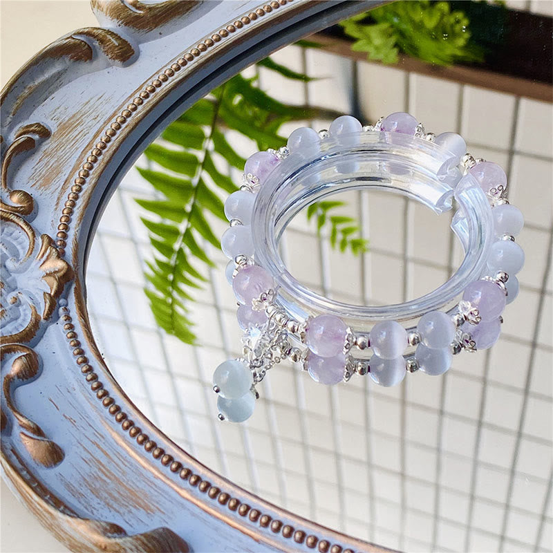 Braccialetto di consapevolezza spirituale con stella in argento sterling 925, ametista naturale e occhio di gatto , Buddha Stones - image 2