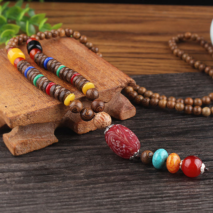 Buddha Stones Tibetano Legno Wenge Bodhi Seme Agata Equilibrio Pace Collana Pendente