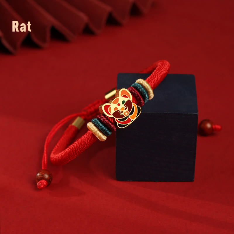 Braccialetto rosso intrecciato con ciondolo a forma di fortuna Buddha Stones in argento sterling 925 fatto a mano con motivo dell'anno del drago cinese