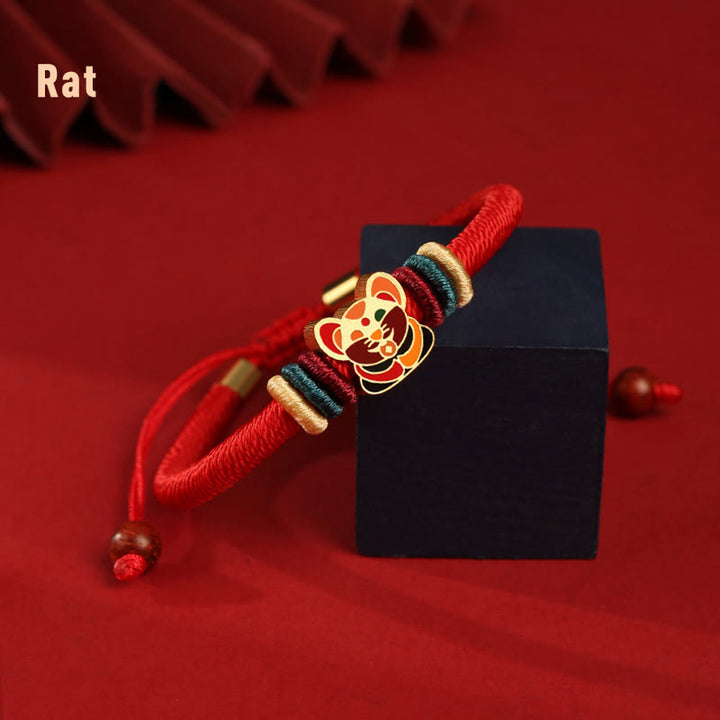Braccialetto rosso intrecciato con ciondolo a forma di fortuna Buddha Stones in argento sterling 925 fatto a mano con motivo dell'anno del drago cinese