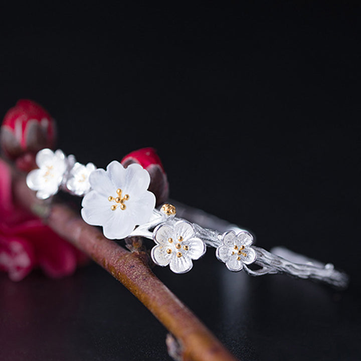 Buddha Stones Braccialetto regolabile con benedizione a forma di fiore di prugna in argento sterling 925 - image 1