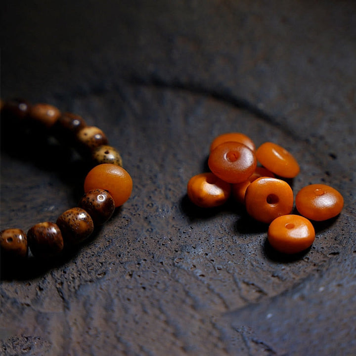 Buddha Stones Semi di Bodhi Tibetano Ambra Perline Dzi Agata Zakiram Dea della Ricchezza Perline Bracciale Triplo Avvolgimento
