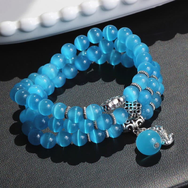 Braccialetto triplo avvolgente con supporto PiXiu Cat Eye Buddha Stones