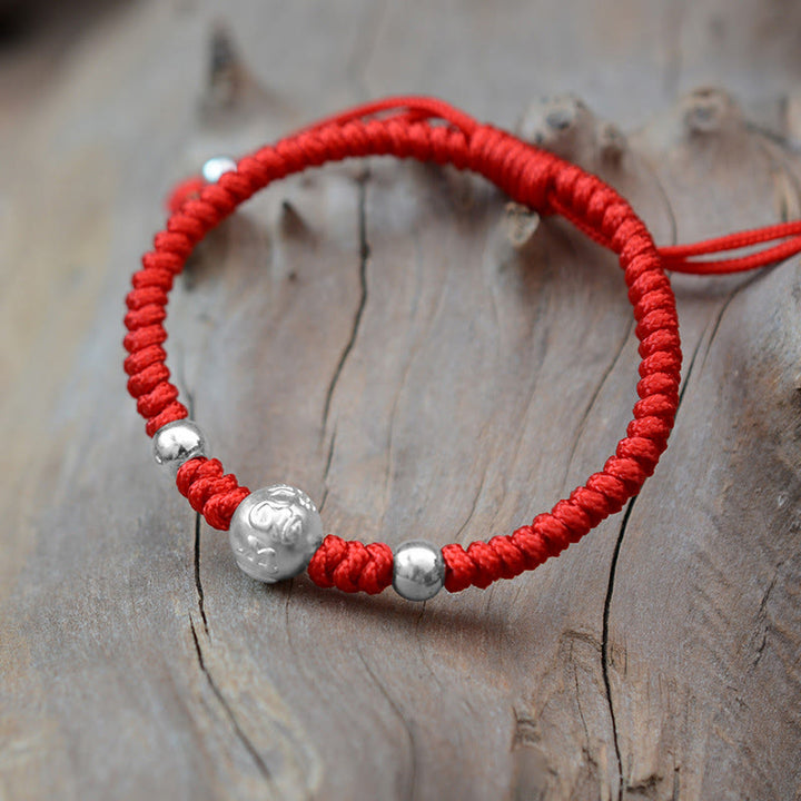 Buddha Stones 999 Sterling Silver Om Mani Padme Hum Moneta di rame Fortuna Forza Corda Bracciale di coppia