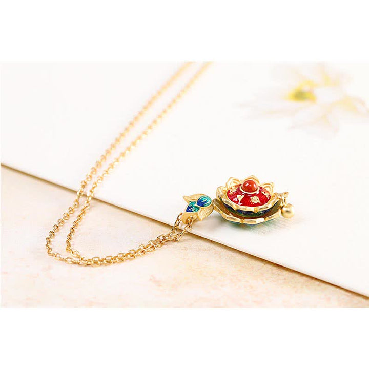 Collana con ciondolo dell'illuminazione in agata rossa con ruota di preghiera del loto tibetano in argento sterling 925 - image 9