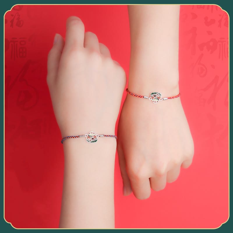 Braccialetto artigianale multicolore con motivo Zongzi in argento sterling 925 Buddha Stones