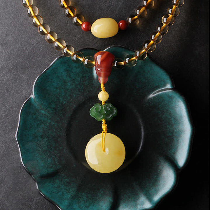 Braccialetto con ciondolo di protezione PiXiu, 108 perle di Mala, ambra citrino naturale, fibbia della pace, agata rossa - image 6