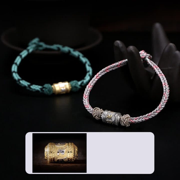 Braccialetto con corda rossa, in argento sterling 925, con ruota di preghiera Om Mani Padme Hum, con Buddha Stones e forza