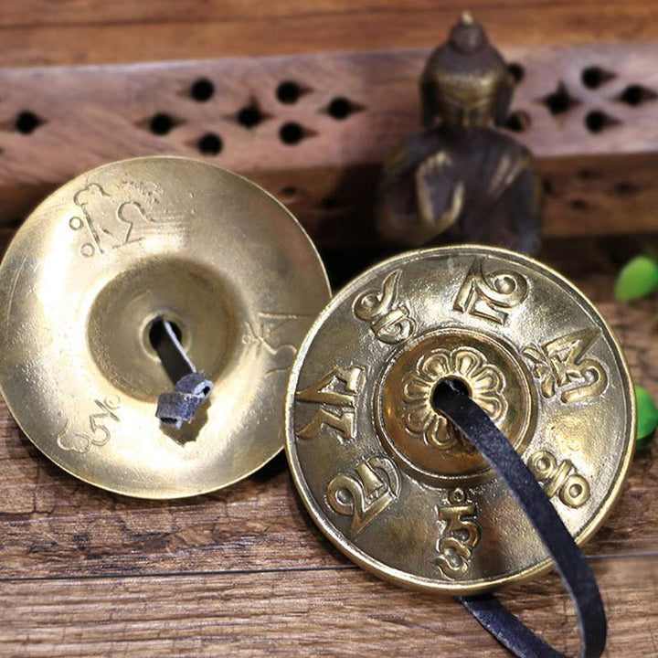 Buddha Stones Campana tibetana Tingsha Sei parole vere Drago Rame Bilancia Decorazione con borsa