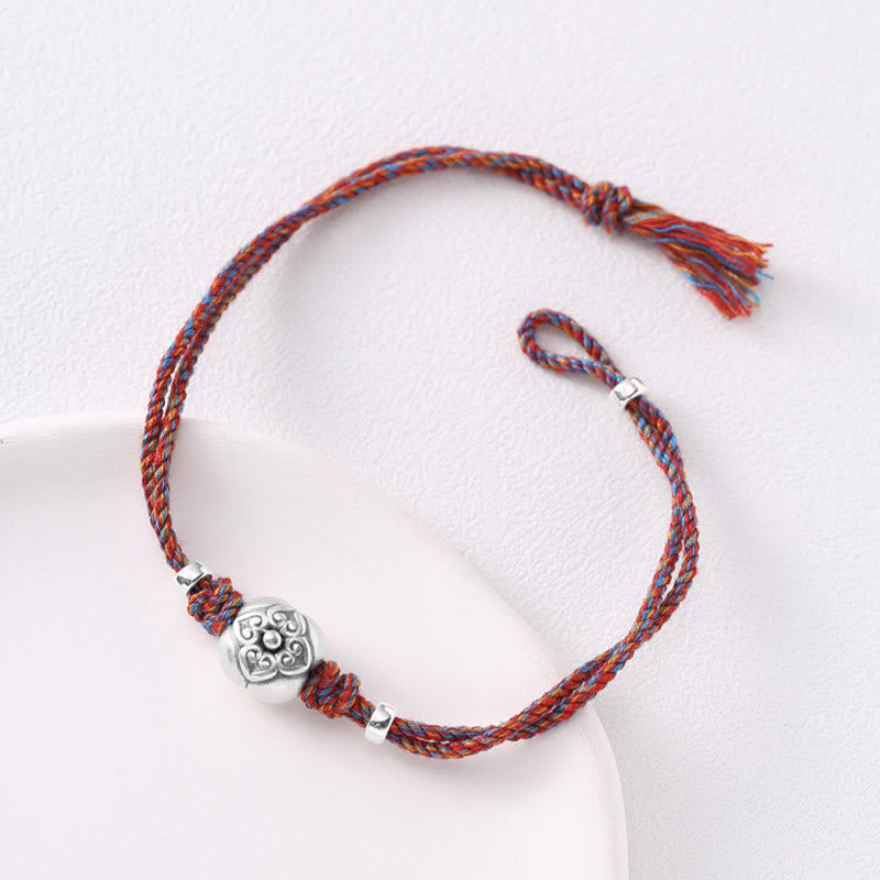Bracciale intrecciato multicolore Buddha Stones in argento sterling 999 Persimmon Luck