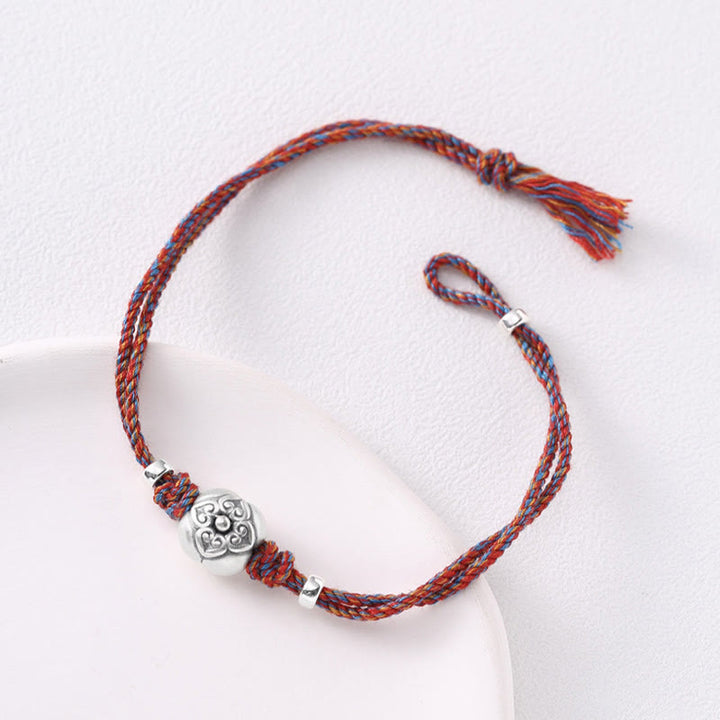 Bracciale intrecciato multicolore Buddha Stones in argento sterling 999 Persimmon Luck