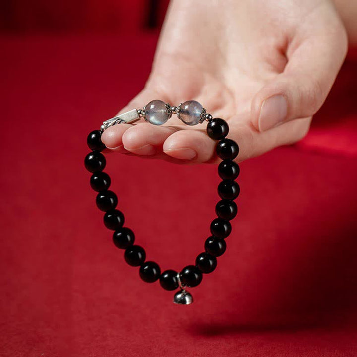 Bracciale di coppia in argento sterling 925 con pietra di luna e ossidiana