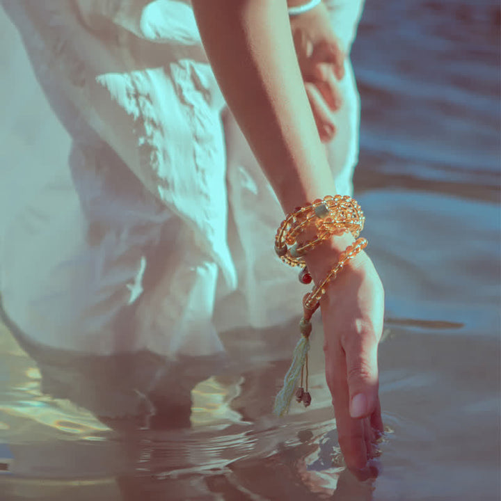 Buddha Stones 108 Mala Beads 925 Sterling Silver Citrino Sandalo Turchese Protezione Bracciale Prosperità - image 3