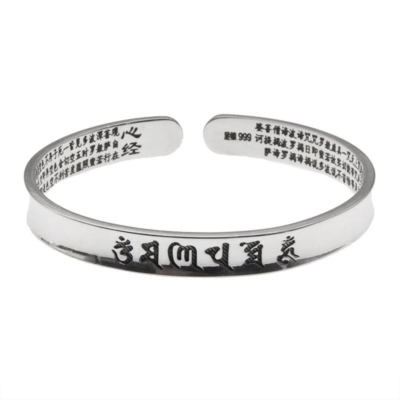 Buddha Stones 999 Sterling Silver Om Mani Padme Hum Cuore Sutra Amore Pace Bracciale Bangle