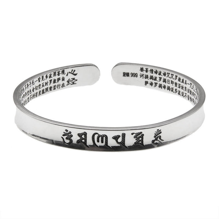 Buddha Stones 999 Sterling Silver Om Mani Padme Hum Cuore Sutra Amore Pace Bracciale Bangle