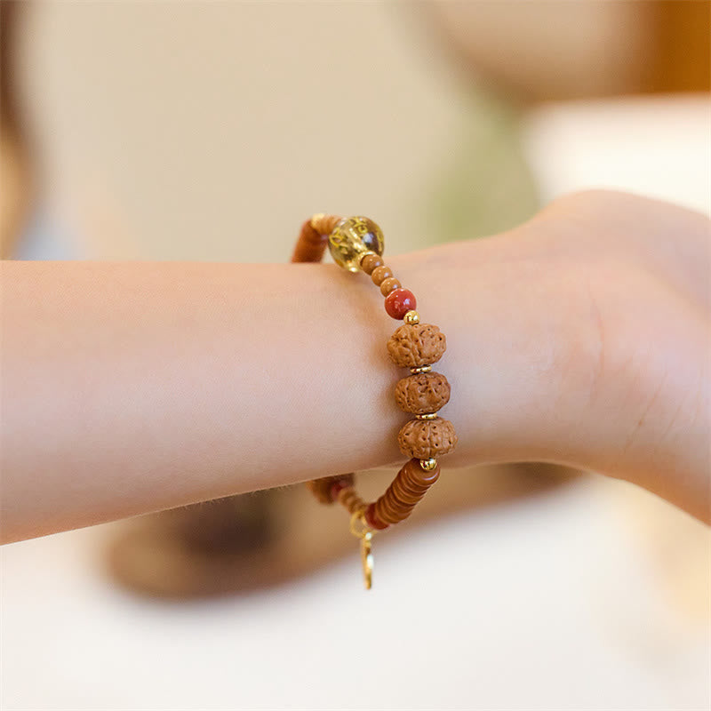 Buddha Stones Semi di Bodhi Tibetano Onice Nero Quarzo Fumé Om Mani Padme Hum Fu Carattere Bracciale Ricchezza