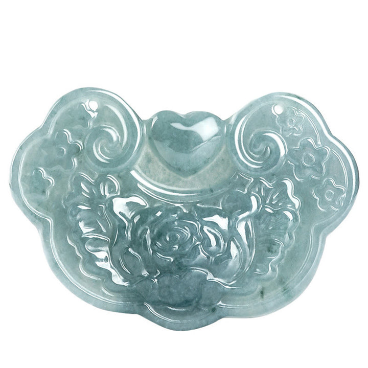 Collana con Buddha Stones a forma di fiore di peonia in giada naturale con ciondolo a forma di lucchetto di buoni auguri e prosperità