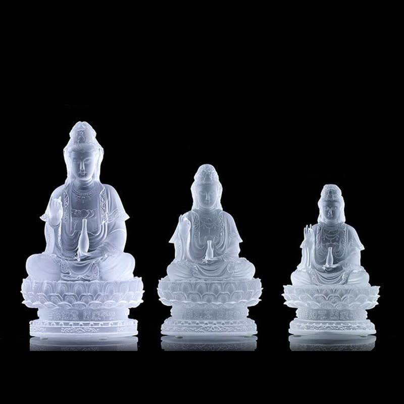 Buddha Stones Kwan Yin Avalokitesvara Figurina fatta a mano Liuli Cristallo Pezzo d'arte Statua della ricchezza Offerta per la casa Decorazione