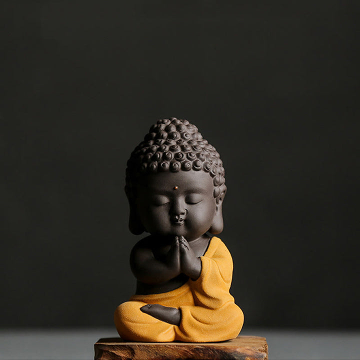 Buddha Stones Piccolo Buddha Serenity Argilla Viola Decorazione della scrivania di casa - Buddha giallo - image 17