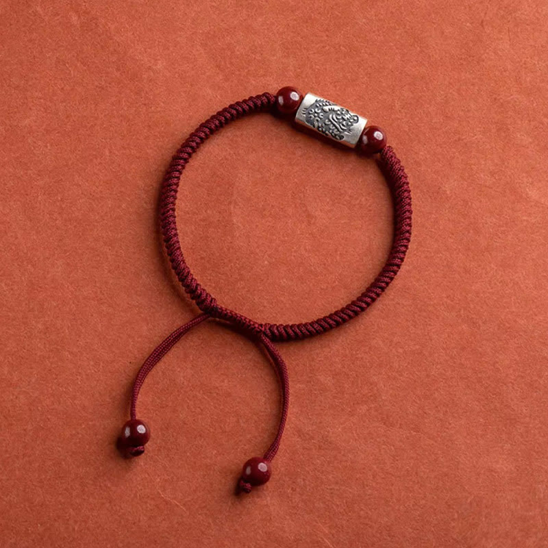 Braccialetto in corda di cinabro con 12 segni zodiacali cinesi in argento sterling 925 Buddha Stones