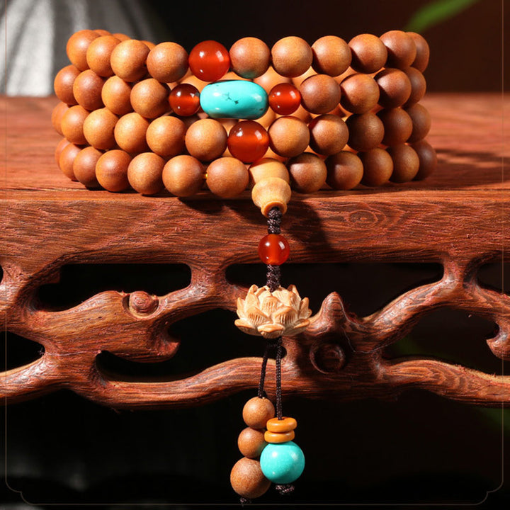Bracciale Mala con Buddha Stones Tibetan Sandalwood Lotus Enlightenment