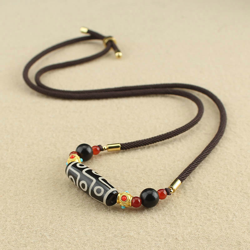 Buddha Stones Tibetano Nove Occhi Dzi Bead Protezione Benedizioni Collana Pendente