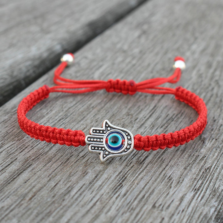 Braccialetto con cordino di protezione e fortuna con simbolo Hamsa fatto a mano con Buddha Stones