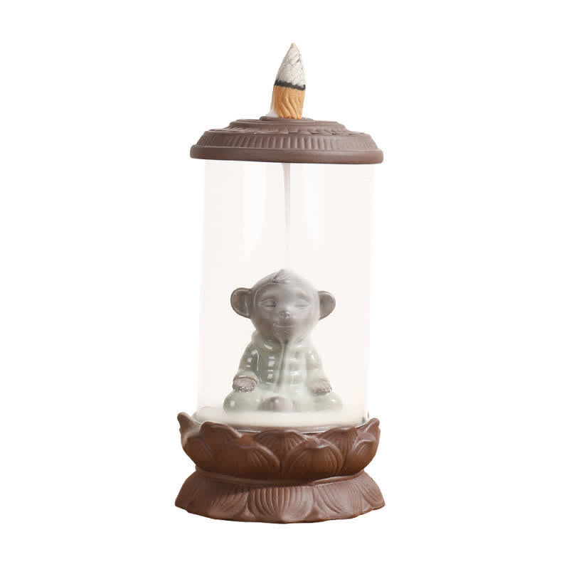 Meditazione Wukong Monkey King Argilla Viola Parabrezza Loto Fontana di Fumo a Riflusso Bruciatore di Incenso Decorazione