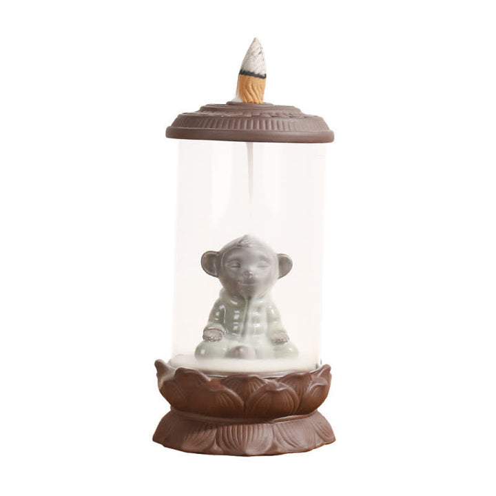 Meditazione Wukong Monkey King Argilla Viola Parabrezza Loto Fontana di Fumo a Riflusso Bruciatore di Incenso Decorazione