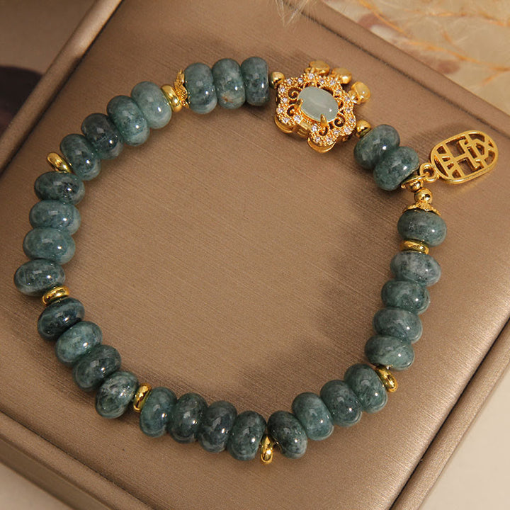 Braccialetto con ciondolo cinese in giada naturale con Buddha Stones, pace, fortuna e abbondanza