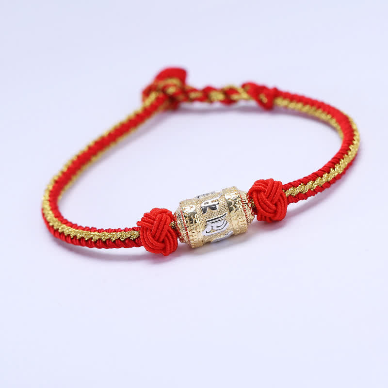 Braccialetto con corda rossa, in argento sterling 925, con ruota di preghiera Om Mani Padme Hum, con Buddha Stones e forza - Rosso e oro - 18 centimetri - image 0