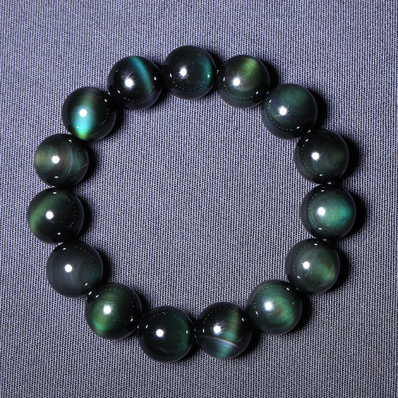 Braccialetto della ricchezza in ossidiana verde naturale Buddha Stones