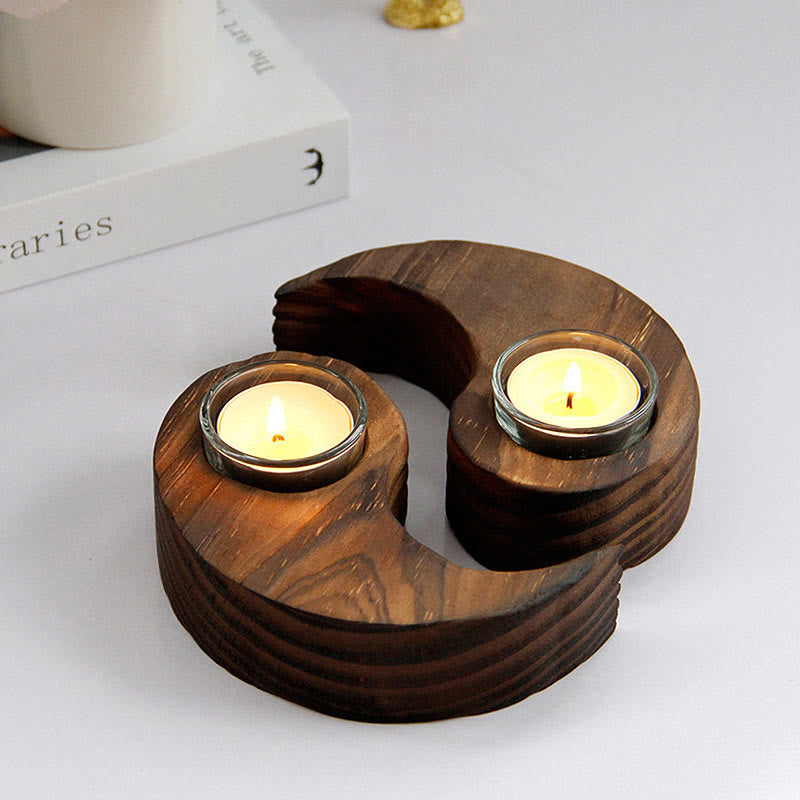 Buddha Stones Yin Yang Portacandele in legno Meditazione Rituali Usa oggetti