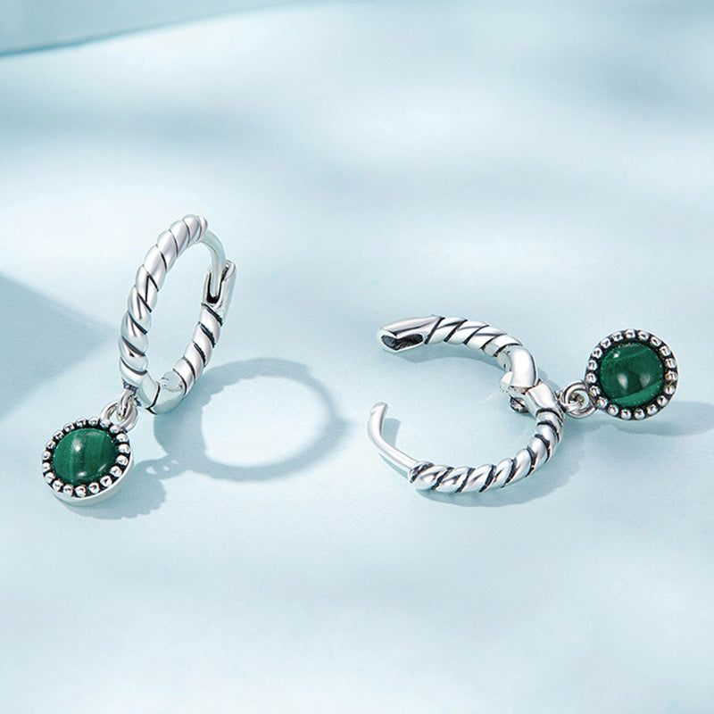 Orecchini pendenti anti-ansia in argento sterling 925 con malachite rotonda - image 8
