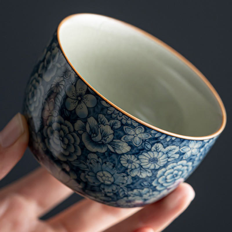 Buddha Stones, loto blu, fiore di pesco, crisantemo, design, tazza da tè in ceramica, tazze da tè Kung Fu