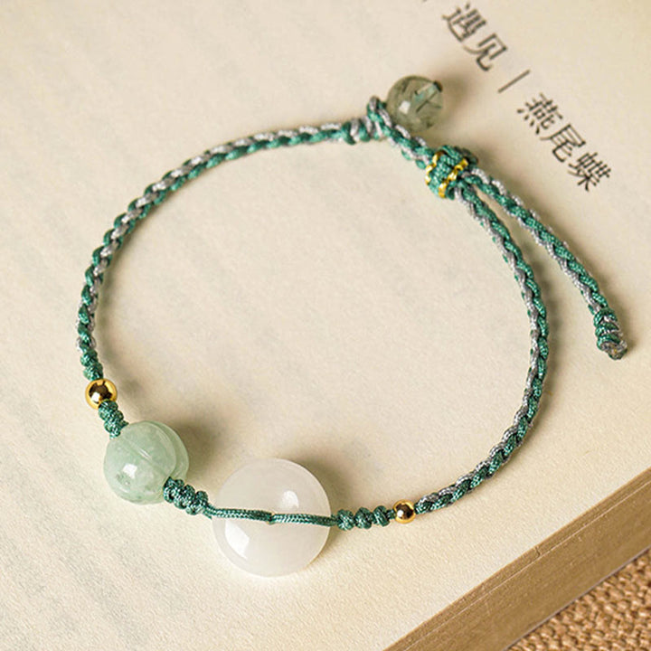 Bracciale intrecciato con perline di zucca, giada bianca, fibbia della pace, benedizione della fortuna, Buddha Stones