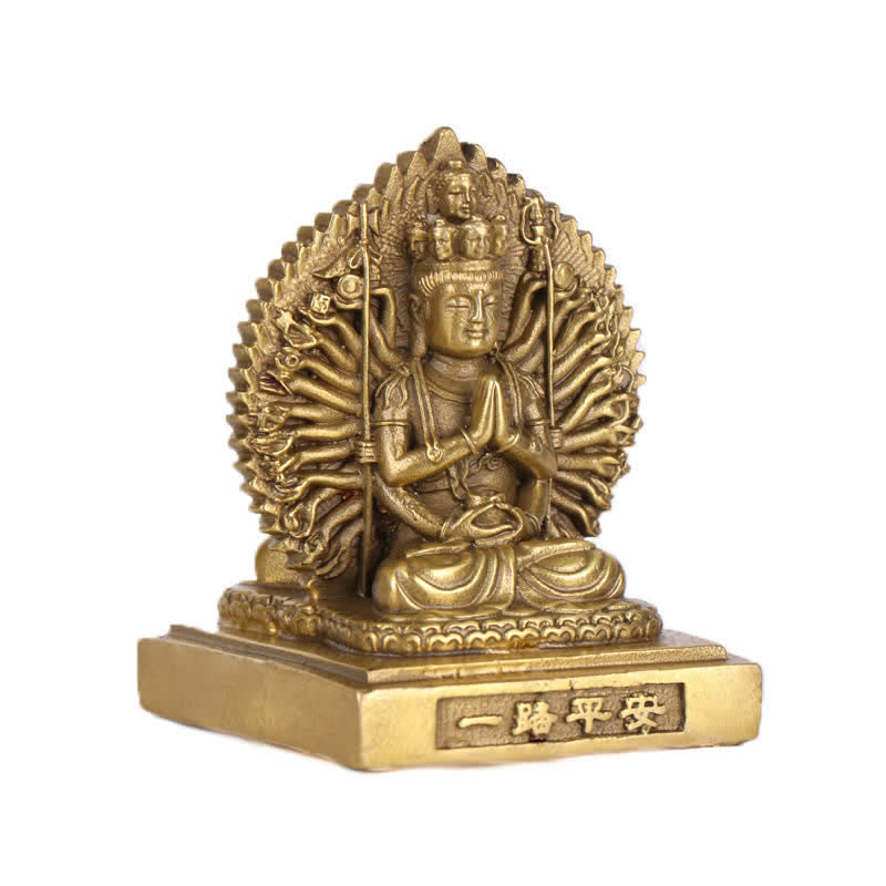 Chenrezig, statuetta di Avalokitesvara dalle mille mani, statua di rame massiccio di protezione del Bodhisattva Kuan Yin a doppia faccia, decorazione - image 1